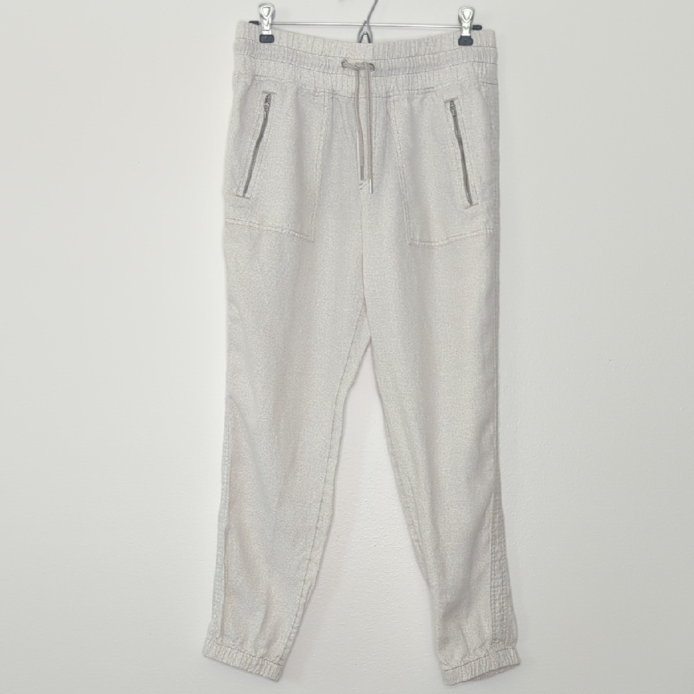 Athleta Linen Animal Print Jogger Cream Tan Relaxed Fit Women's Size 6